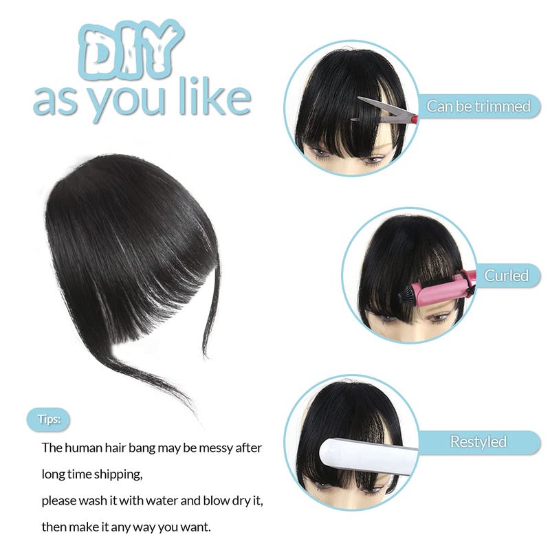 Shinon Clip in Bangs Natural Real Human Hair Flat Bangs Fringe Hair Bangs Fashion Clip in Wispy Hair Extension (Flat Bangs with Temples,Black Brown) - Image 5
